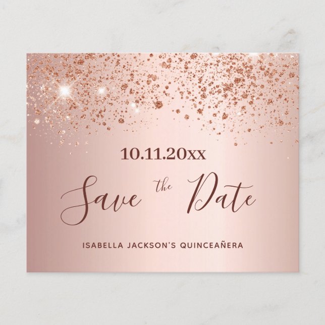 Quinceanera rose gold budget Save the Date Flyer (Front)