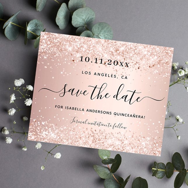 Quinceanera rose gold budget save the date flyer (Creator Uploaded)
