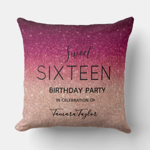 Quinceañera Rose Gold & Burgundy Glitter Luxury Cushion