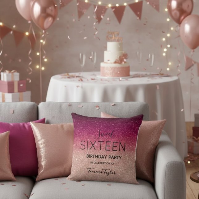 Quinceañera Rose Gold & Burgundy Glitter Luxury Cushion (Creator Uploaded)