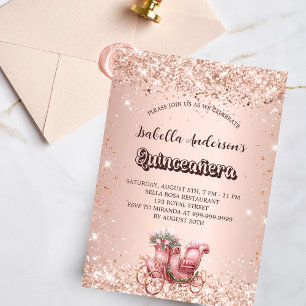 Quinceanera rose gold carriage elegant invitation