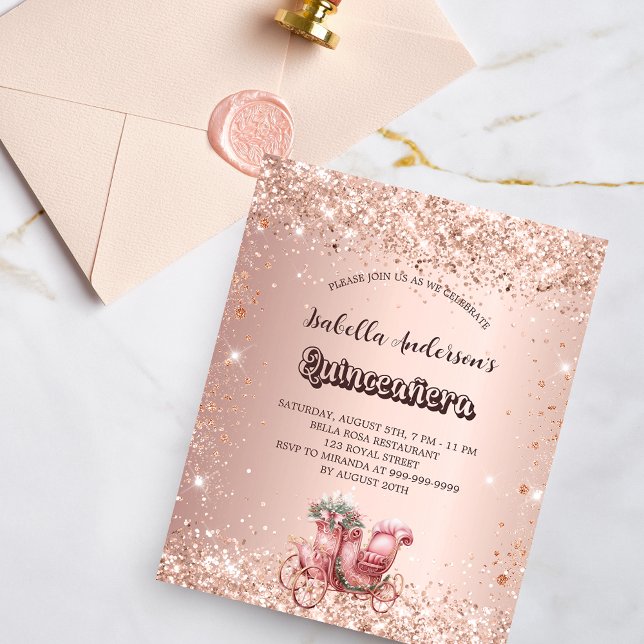 Quinceanera rose gold carriage invitation (Creator Uploaded)