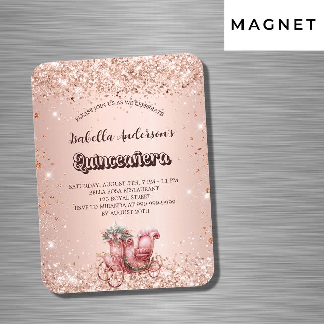 Quinceanera rose gold carriage luxury invitation magnet (Creator Uploaded)
