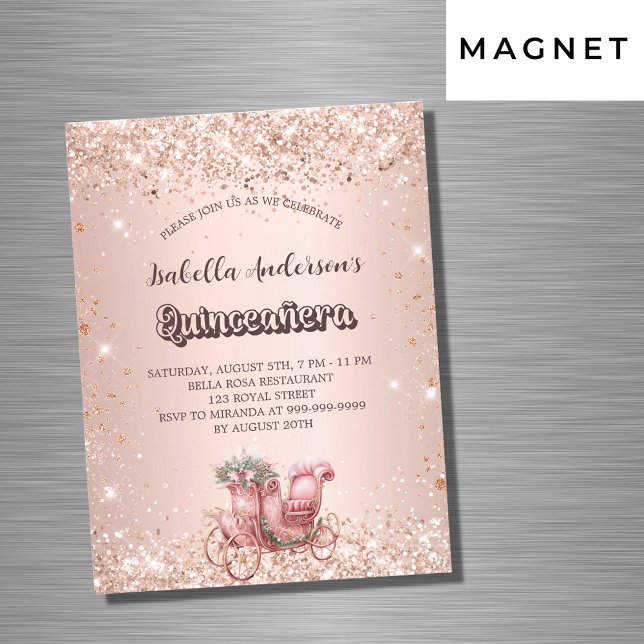 Quinceanera rose gold carriage luxury magnetic invitation (Creator Uploaded)