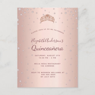 Quinceanera rose gold diamonds invitation postcard