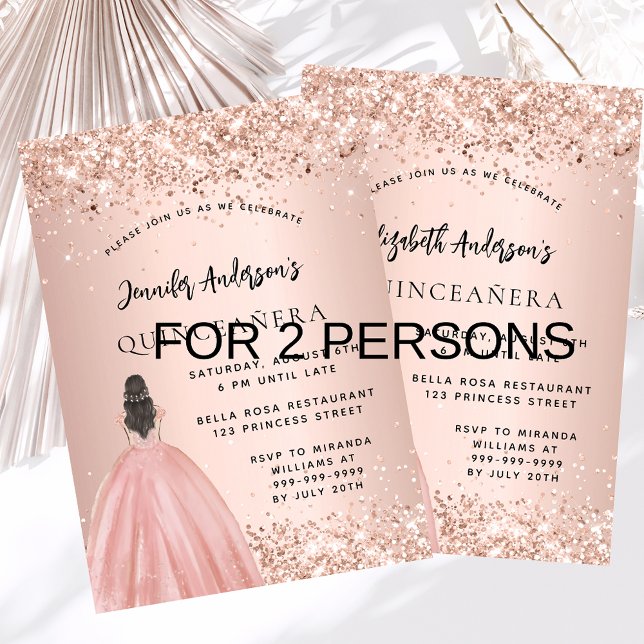 Quinceanera rose gold dress 2 persons twins luxury invitation (Creator Uploaded)