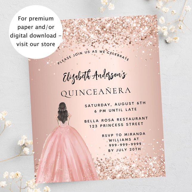 Quinceanera rose gold dress budget invitation flyer (Creator Uploaded)