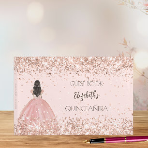 Quinceanera rose gold dress glitter guest book