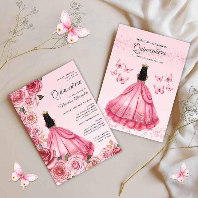 Quinceanera Rose Gold Elegant Princess Floral  Invitation (Elegant Rose Gold Floral Princess Quinceanera Invitation)