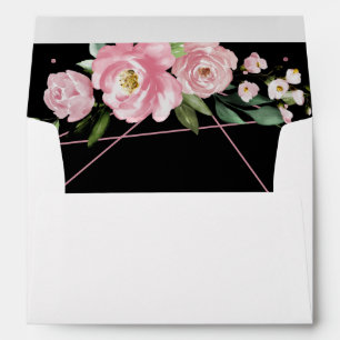 Quinceanera Rose Gold Foil Black Pink Floral Envelope