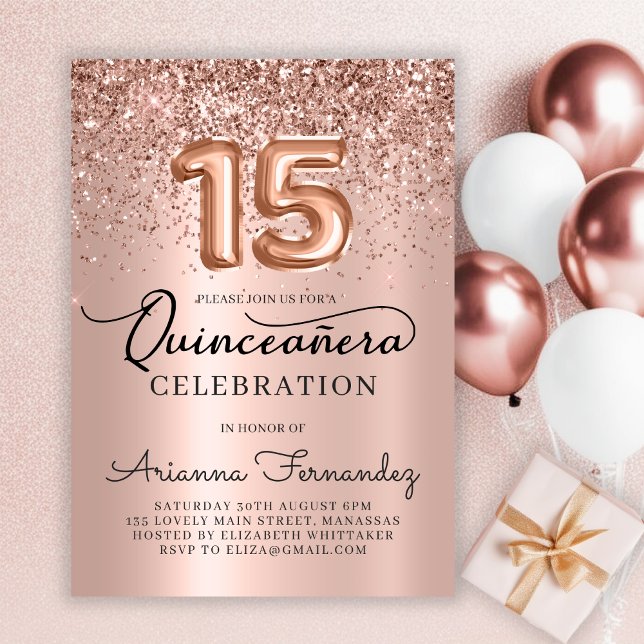 Quinceañera Rose Gold Glitter 15th Birthday  Invitation (Creator Uploaded)