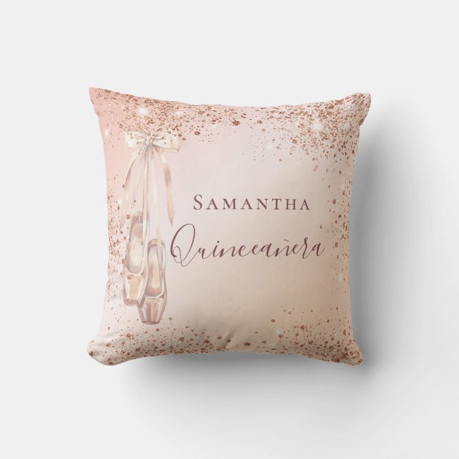 Quinceanera rose gold glitter ballerina cushion (Front)