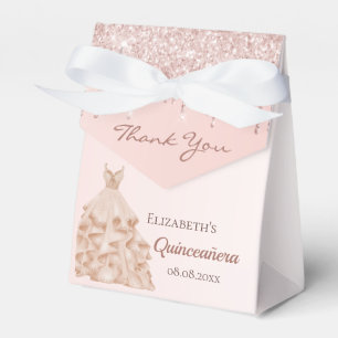 Quinceanera rose gold glitter drip dress thank you favour box