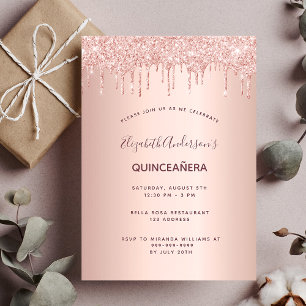 Quinceanera rose gold glitter drip glam sparkle invitation