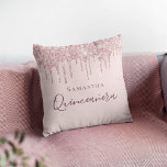 Quinceanera rose gold glitter drips name cushion<br><div class="desc">A pillow for a Quinceañera,  15th years old girls room. A rose gold background with an elegant faux rose gold glitter drips,  paint drip look. The text: Quinceañera is written in dark rose gold with a large modern hand lettered style script. Tempate for a name.</div>