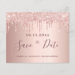 Quinceanera rose gold glitter drips save the date