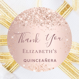 Quinceanera rose gold glitter dust thank you classic round sticker