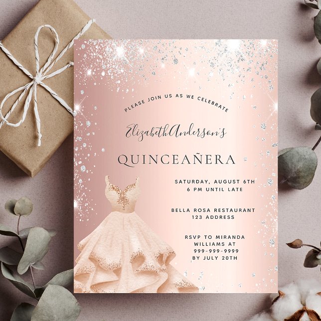 Quinceanera rose gold glitter invitation (Creator Uploaded)