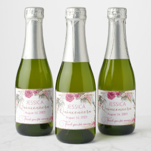 Quinceanera Rose Gold Glitter Mini Sparkling Wine Label