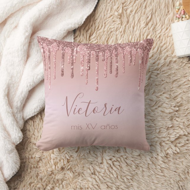 Quinceañera Rose Gold Glitter  Mis Quince Anos   Cushion (Blanket)