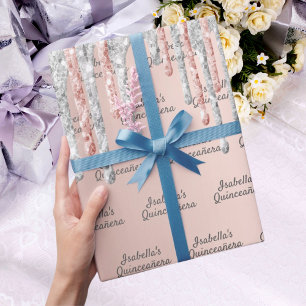 Quinceanera rose gold glitter silver sparkle wrapping paper