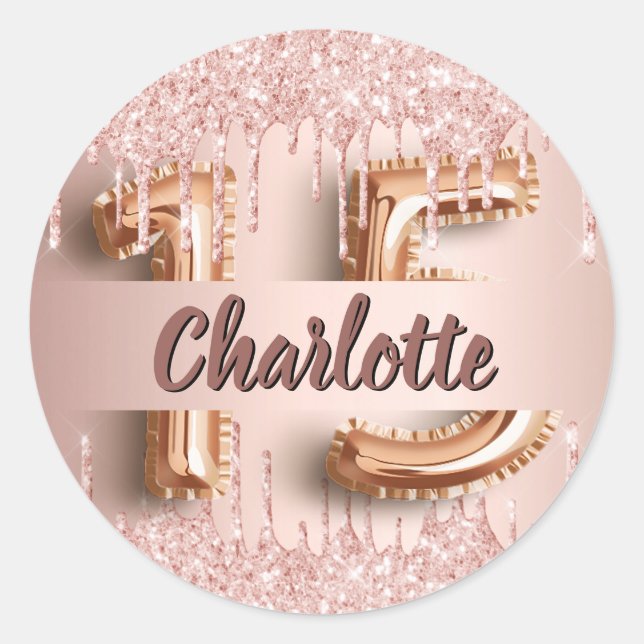 Quinceanera rose gold name classic round sticker (Front)