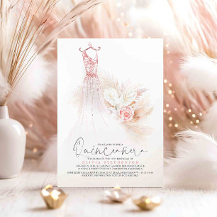Quinceañera Rose Gold Pampas Grass 15th Birthday Invitation