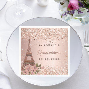 Quinceanera rose gold Paris Eiffel Tower Napkin