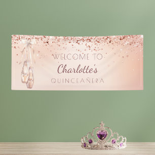 Quinceanera rose gold pink ballerina shoes welcome banner
