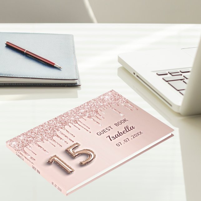 Quinceanera rose gold pink drips guest book (Creator Uploaded)