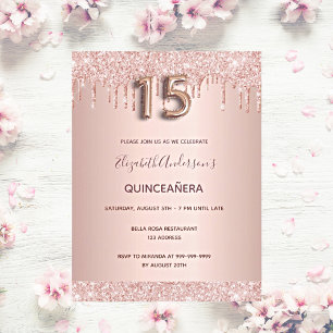 Quinceanera rose gold pink drips invitation