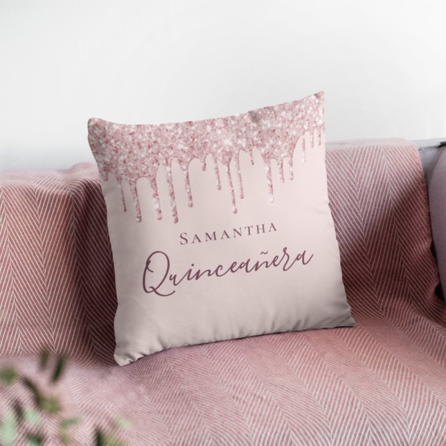 Quinceanera rose gold pink drips name cushion (Creator Uploaded)
