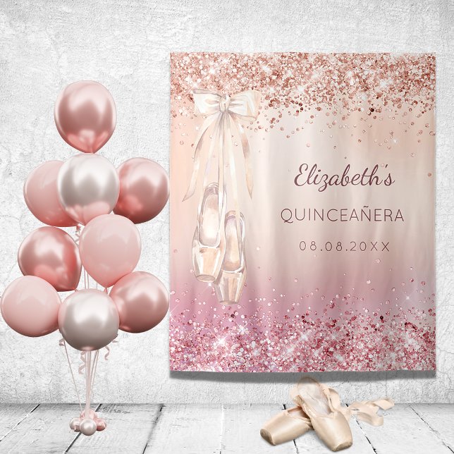 Quinceanera rose gold pink glitter ballerina shoes tapestry (Creator Uploaded)