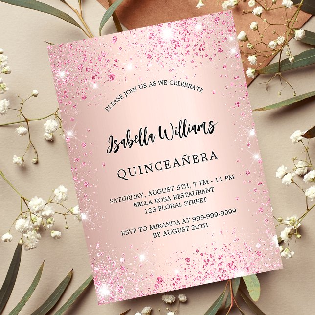 Quinceanera rose gold pink sparkles invitation (Creator Uploaded)