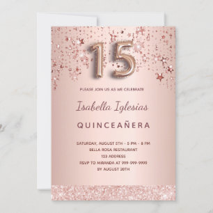Quinceanera rose gold pink stars invitation