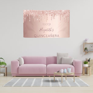Quinceanera rose gold pink welcome banner