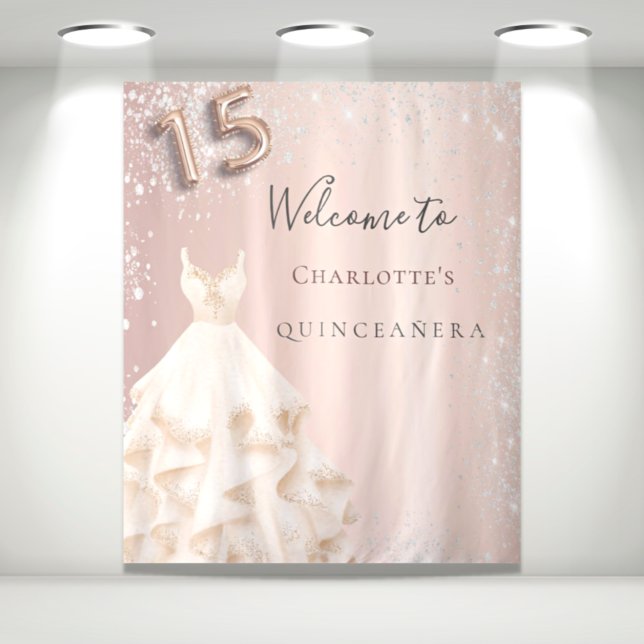 Quinceanera rose gold silver glitter dress welcome tapestry (Creator Uploaded)