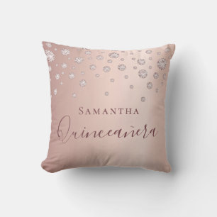 Quinceanera rose gold sparkling diamonds name cushion