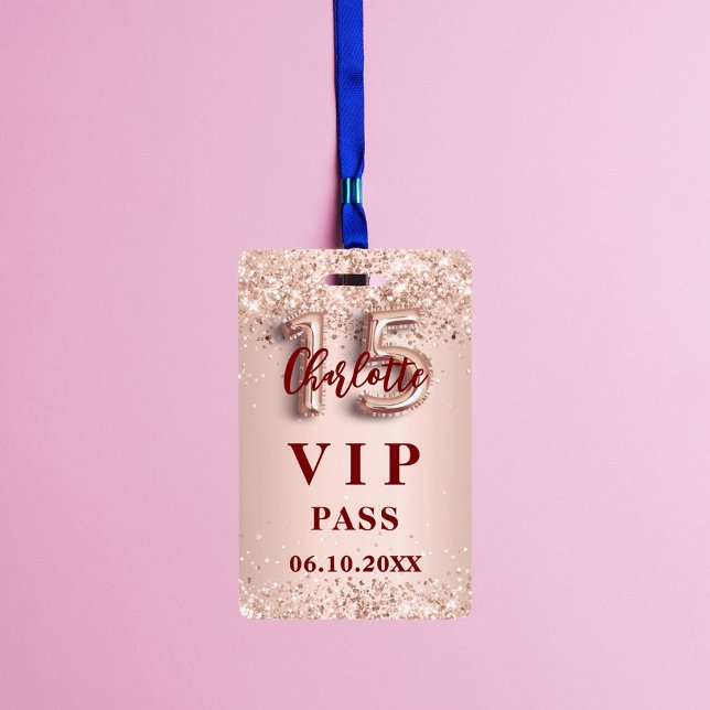 Quinceanera rose gold vip party pass ID badge (Creator Uploaded)