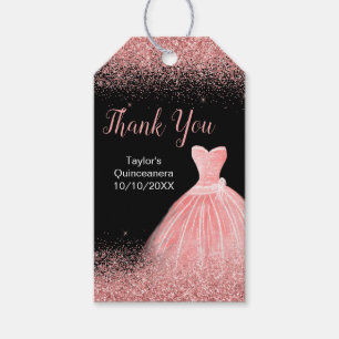 Quinceanera Rose Pink Dress Faux Glitter Gift Tags