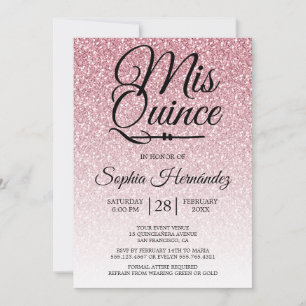 Quinceañera Rose Pink Glitter 15th Birthday  Invitation