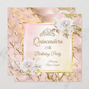 Quinceanera Rose Pink Gold Birthday Party Invite 2