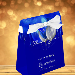 Quinceanera royal blue balloons thank you favour box