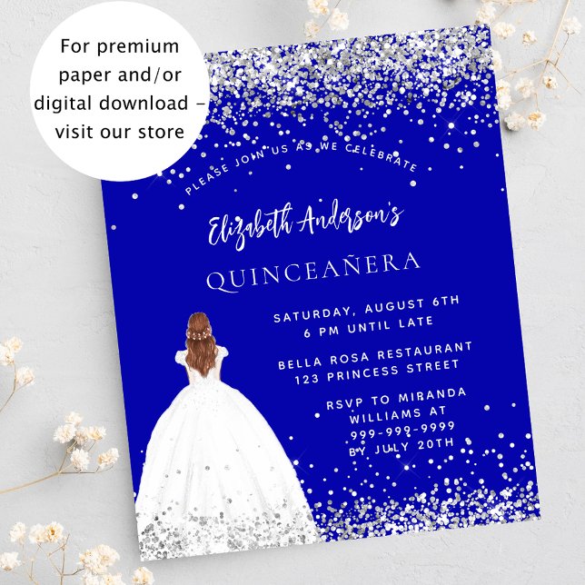 Quinceanera royal blue dress budget invitation flyer (Creator Uploaded)