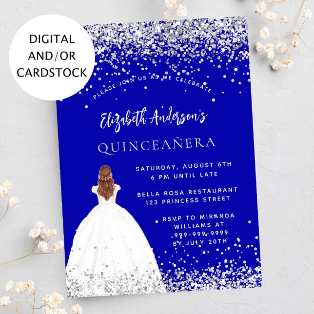 Quinceanera royal blue glitter dress invitation (Creator Uploaded)