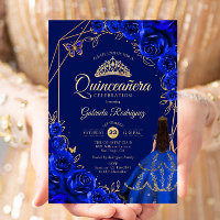 Quinceanera Royal Blue Gold Dress Floral