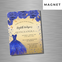 Quinceanera royal blue gold dress florals luxury