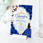 Quinceanera Royal Blue Gold Floral Acrylic Invitations<br><div class="desc">Royal blue gold and white Quinceanera celebration invitation. Features brunette girl in ball gown dress,  script font,  gold butterflies,  watercolor roses and tiara. Perfect for an elegant princess style glam celebration. Personalize with your own details. Stylish transparent or frosted acrylic invitations.</div>