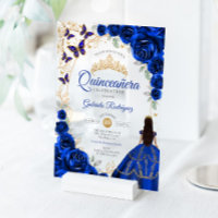 Quinceanera Royal Blue Gold Floral