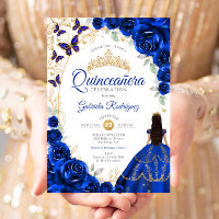 Quinceanera Royal Blue Gold Floral